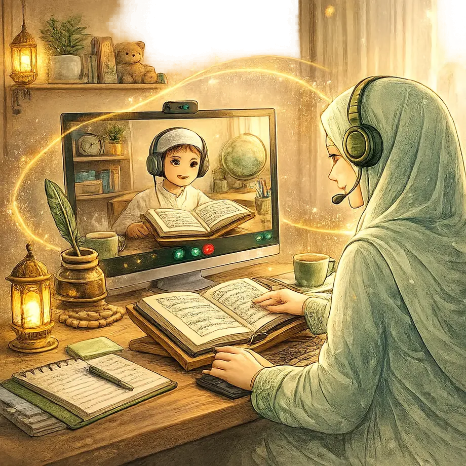 One student and one teacher — private online Quran class
